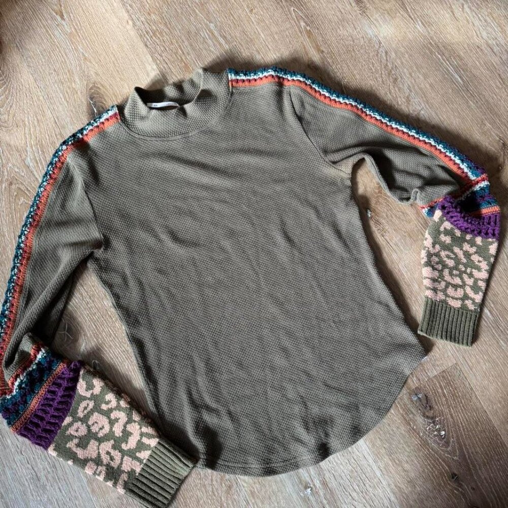 Free People Olive “Switch It Up” Thermal Sweater Size M - Picture 2 of 6